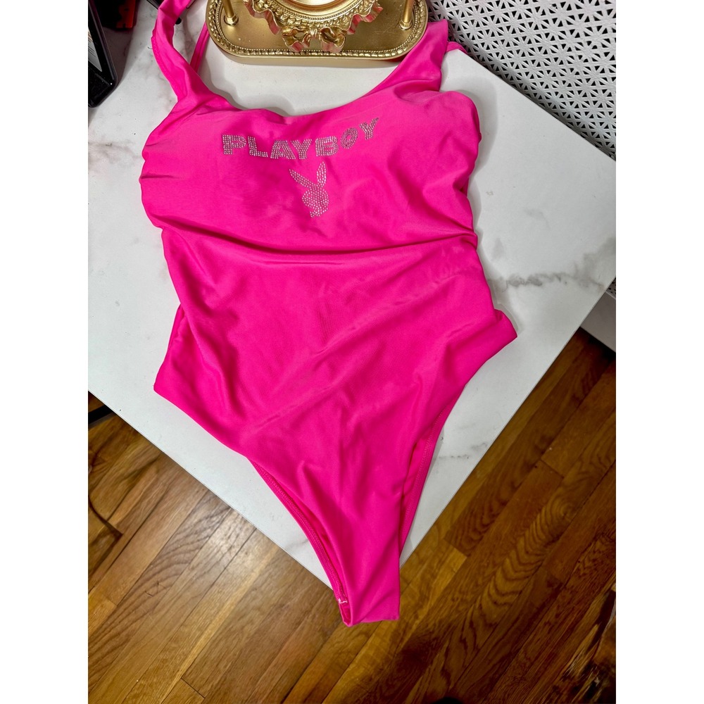 Hot Pink Playboy Rhinestone One Piece Swimsuit Bunny Logo Bikini Summer Sexy NWT - Picture 4 of 5
